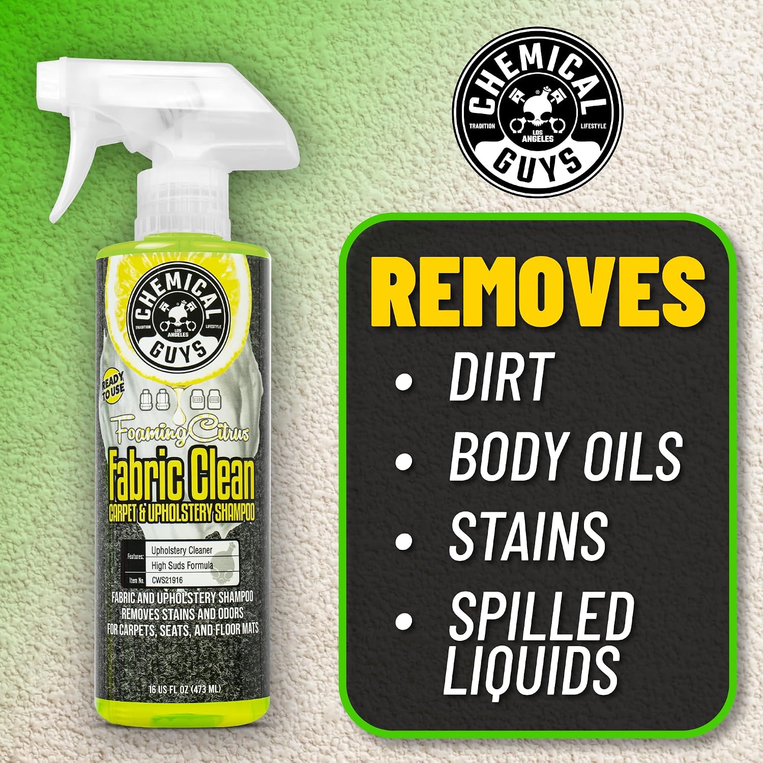 Chemical Guys, Citrus Fabric & Carpet Cleaner Spray with Brush Kit, 16 oz - Image 6